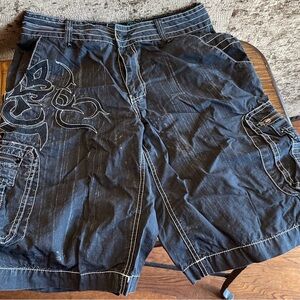 Men’s 29 Black and White Distressed Studded Roar Shorts
